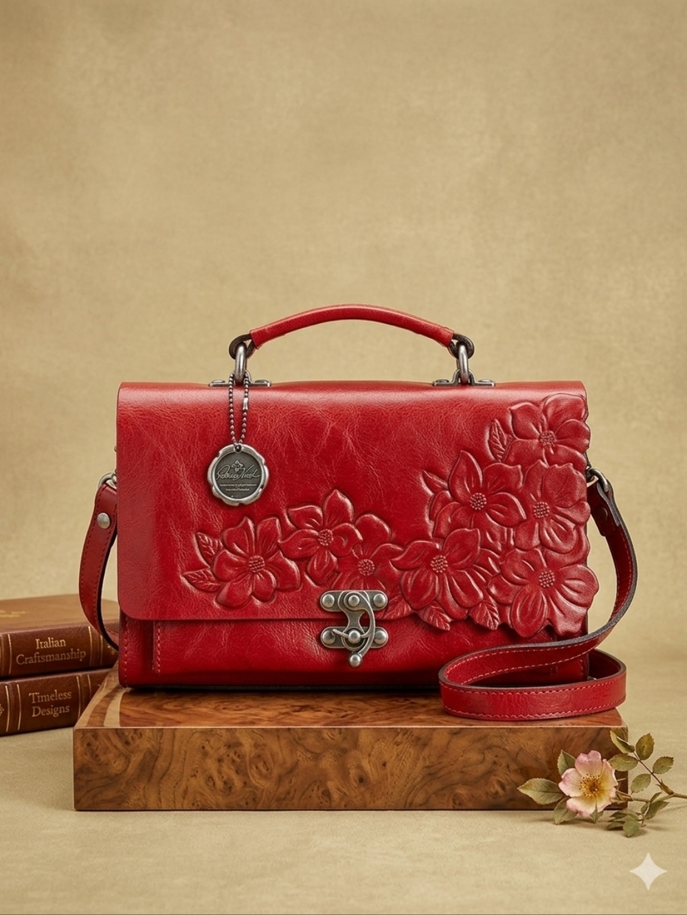 PATRICIA NASH HAND TOOLED‎ LEATHER BORDEAUX RED CROSSBODY BAG